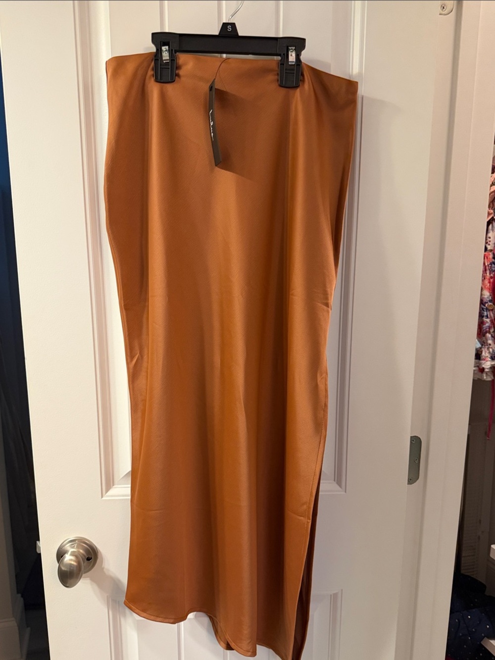 Lulu's Rust Satin Pencil Skirt